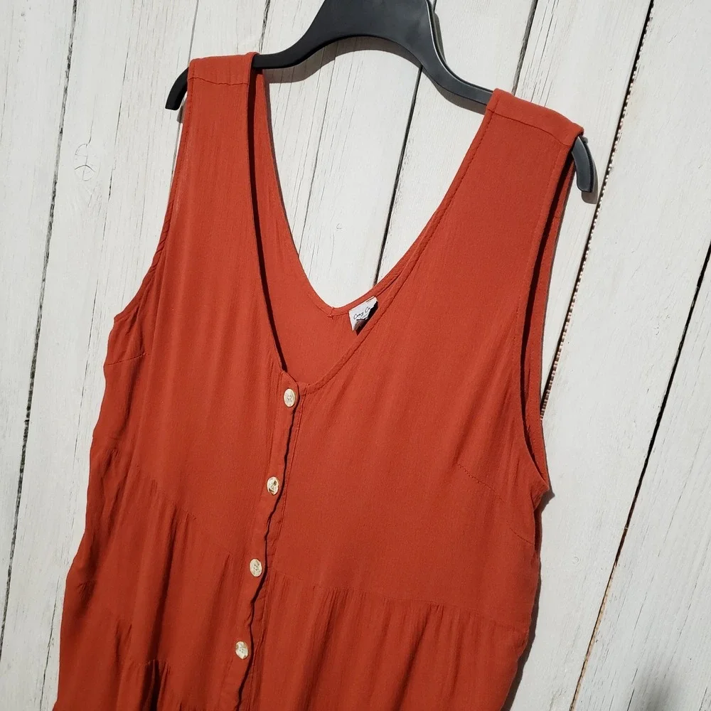 Cozy Co 2X Mini Dress Orange Rust Swing Boho Womens Cottage Earthy‎ Coastal Chic